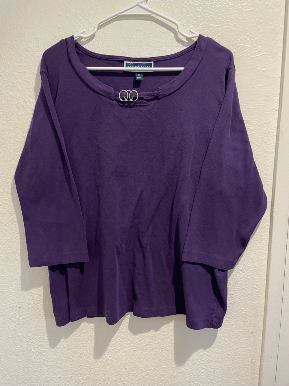 ✨ Karen Scott Royal Purple 3/4 Sleeve Top Hardware 2X
